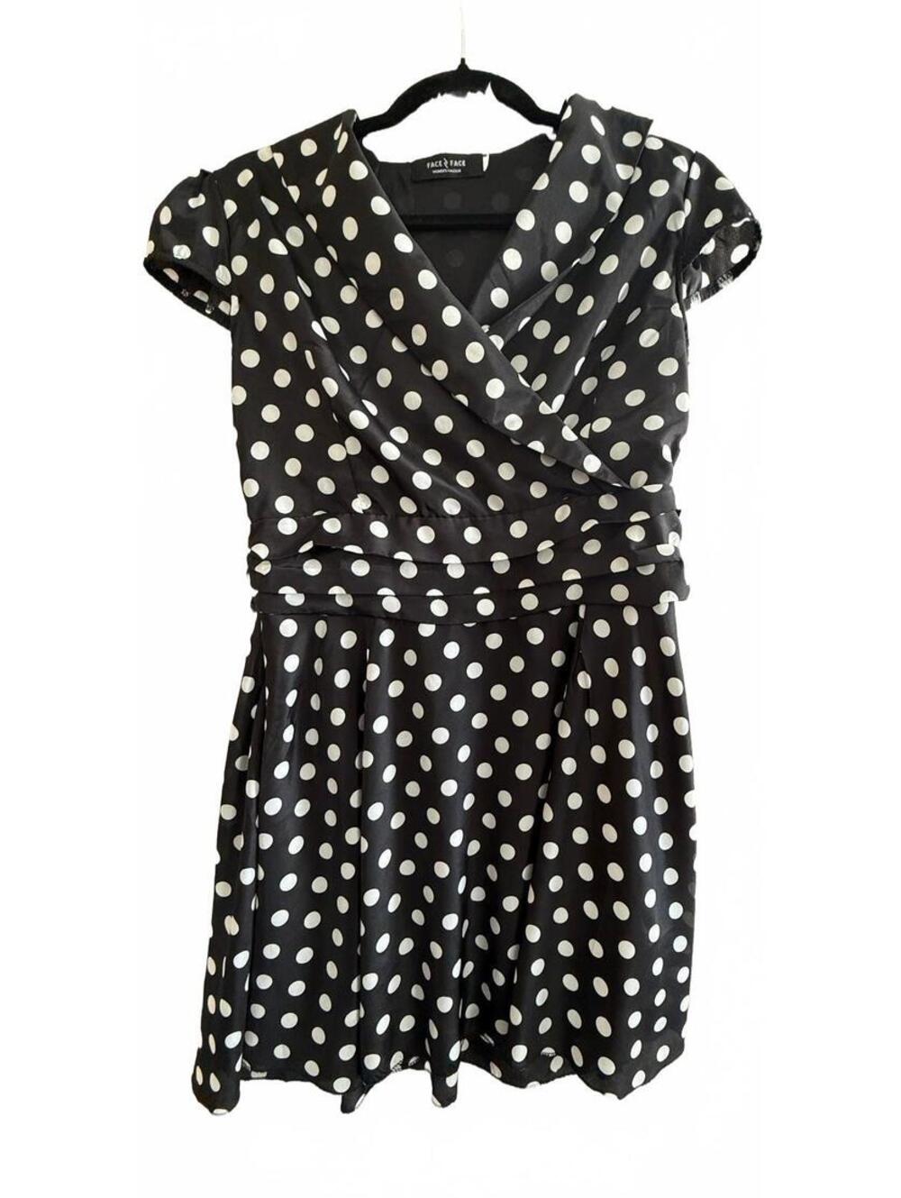Face to Face XL B&W Polka Dot Fit Flare Dress Retro Rockabilly Runs Small